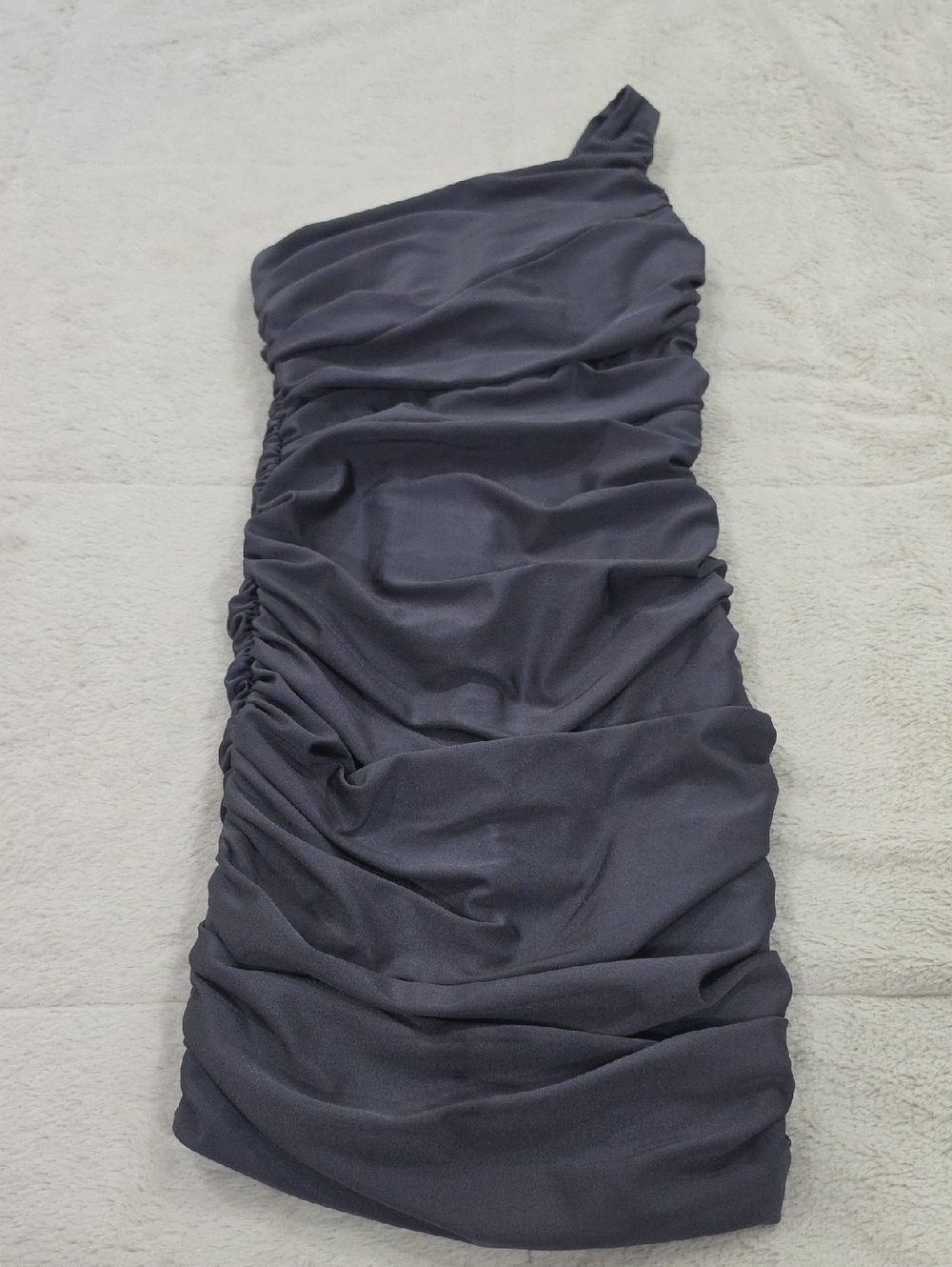 One-Shoulder Ruched Bodycon Dress in Charcoal